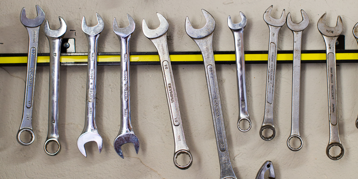 Tools used by student mechanics in the campus bike shop.
