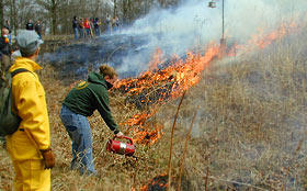 Stuart Allison, student at prairie burn