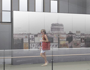A rendering of the display in the Heritage Visitors Center in Alumni Hall.