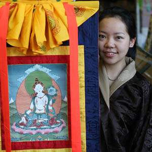 Tashi Ongmo with the goddess to whom she prays