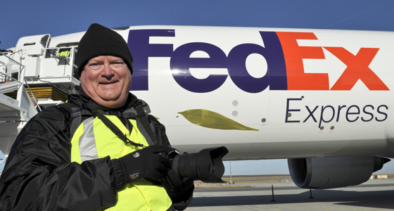 Michael Godsil near the FedEx plane in France