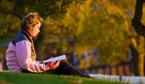 A student studies on the Knox campus.
