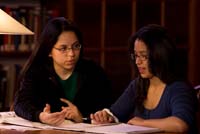 Students study in the Red Room and Seymour Library