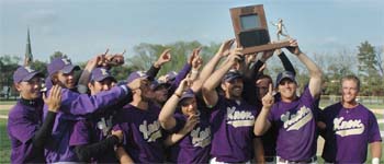 The 2008 baseball team celebrates winning the Midwest Conference Championship.
