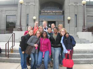 Standing outside the DuSable Museum of African-American History after a tour of the museum. Amanda Look is wearing the black jacket (first row far left). 