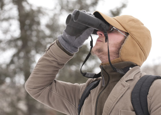 Steve Galdek researches squirrels during winter on the Knox College campus.