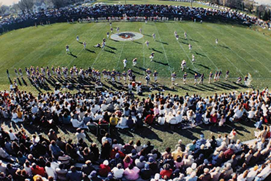 Crowd of about 6,000 watches the 100th Bronze Turkey game hosted by Knox in 1989.