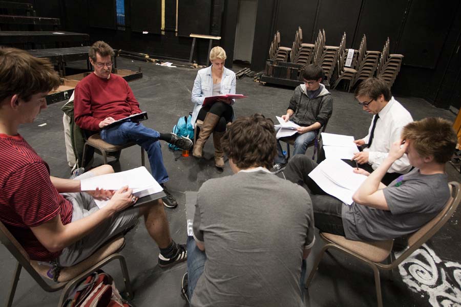 Rehearsal of a work in Knox College's New Plays Festival