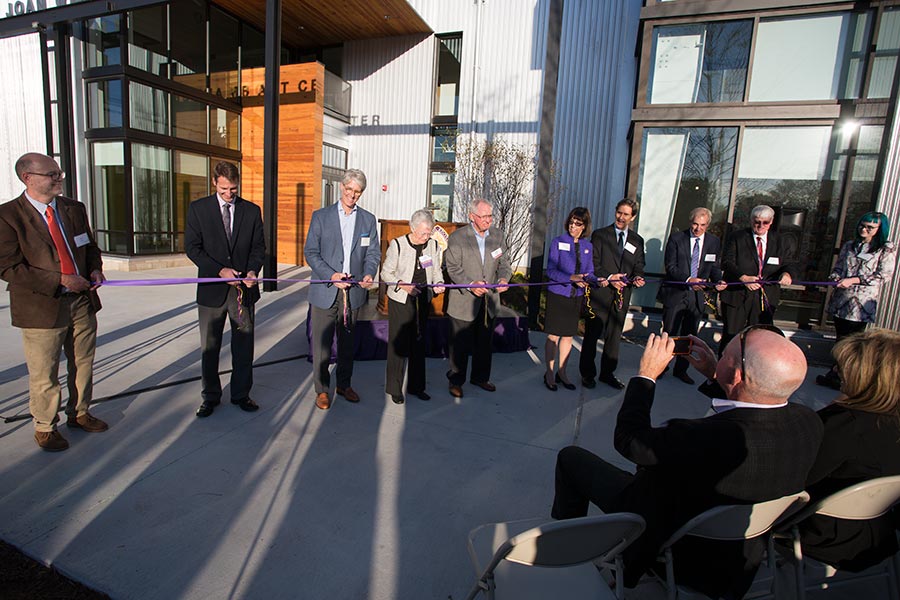 The ribbon is cut to open the new Whitcomb Art Center at Knox College.