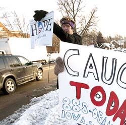 Colin Davis '11, campaigns for Barack Obama in Iowa.