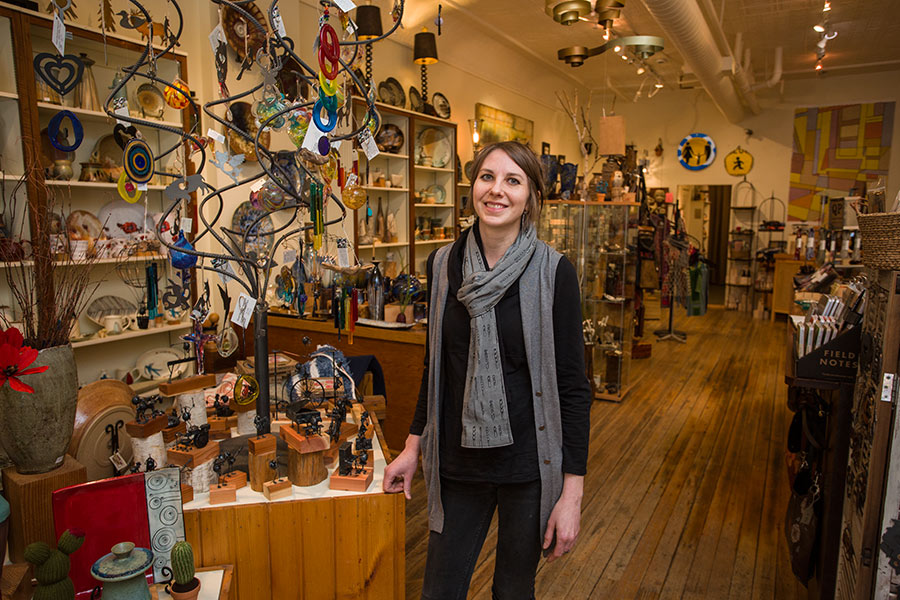 Hilary Anderson '00 in her store on Seminary Street. 