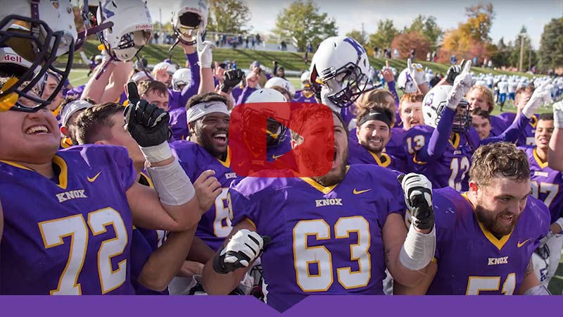 The Knox College Prairie Fire football team celebrates a win