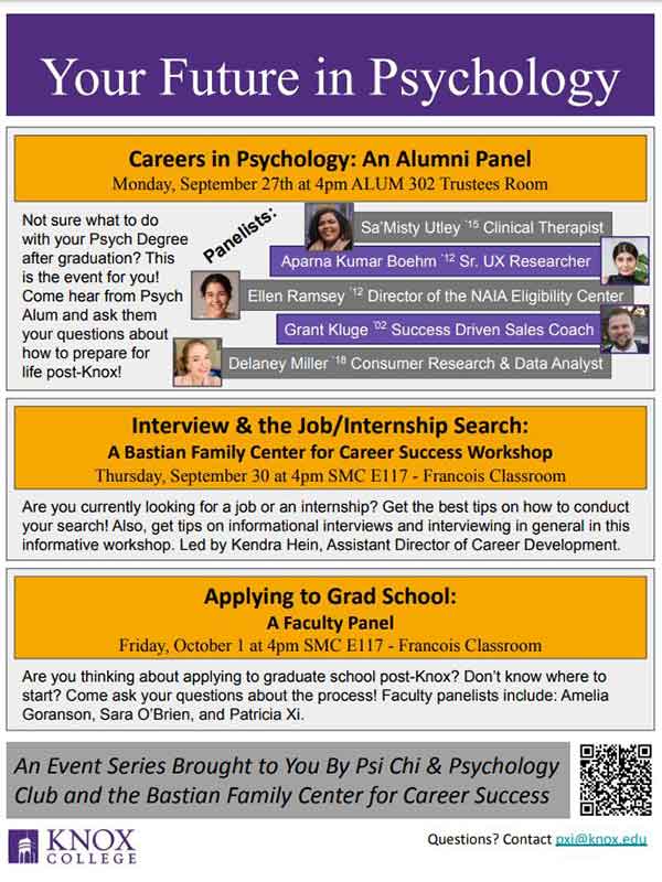 Your Future in Psychology: Careers in Psychology - An Alumni Panel - Events  Calendar - Knox College