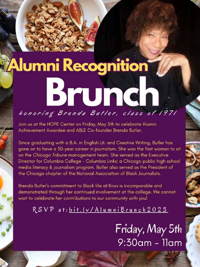 Alumni Recognition Brunch: Honoring ABLE Co-Founder & Knox Alumni  Achievement Awardee, Brenda Butler '71 - Events Calendar - Knox College