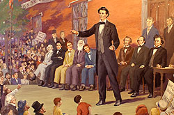 Painting of Lincoln at the 5th debate at Old Main.