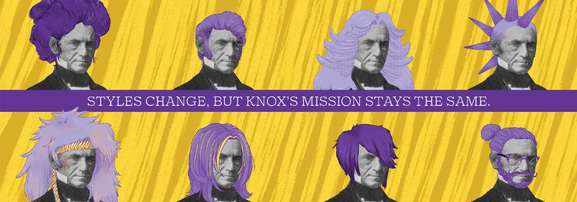 Two rows of George Washington Gale with different purple wigs on.