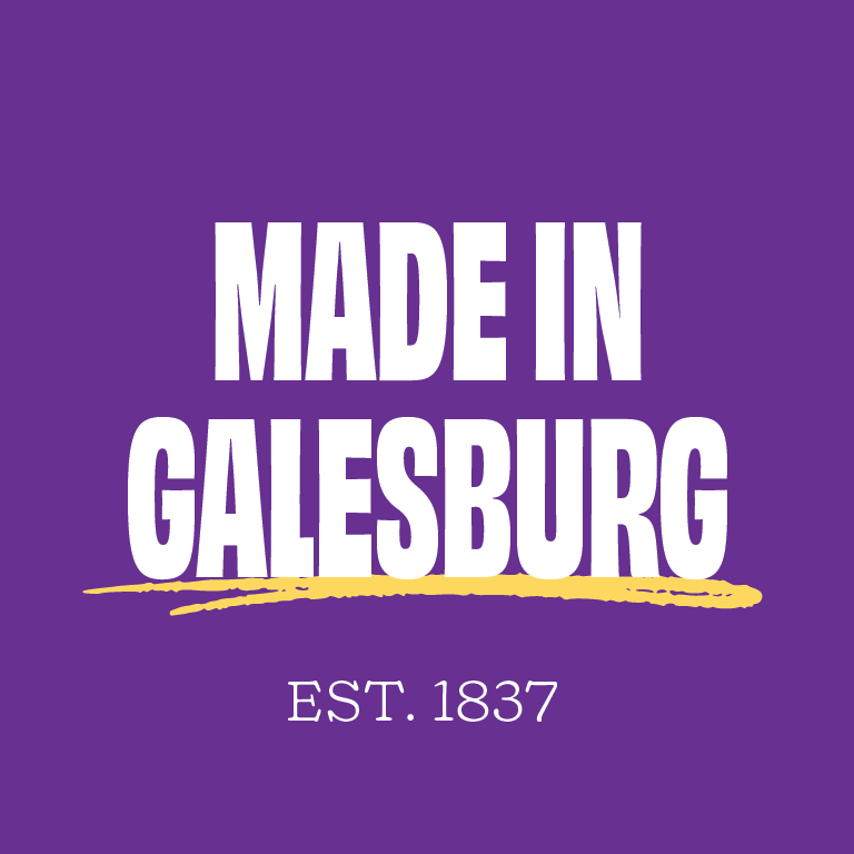 Purple background with white font that reads Made in Galesburg and Est. 1837 below that.