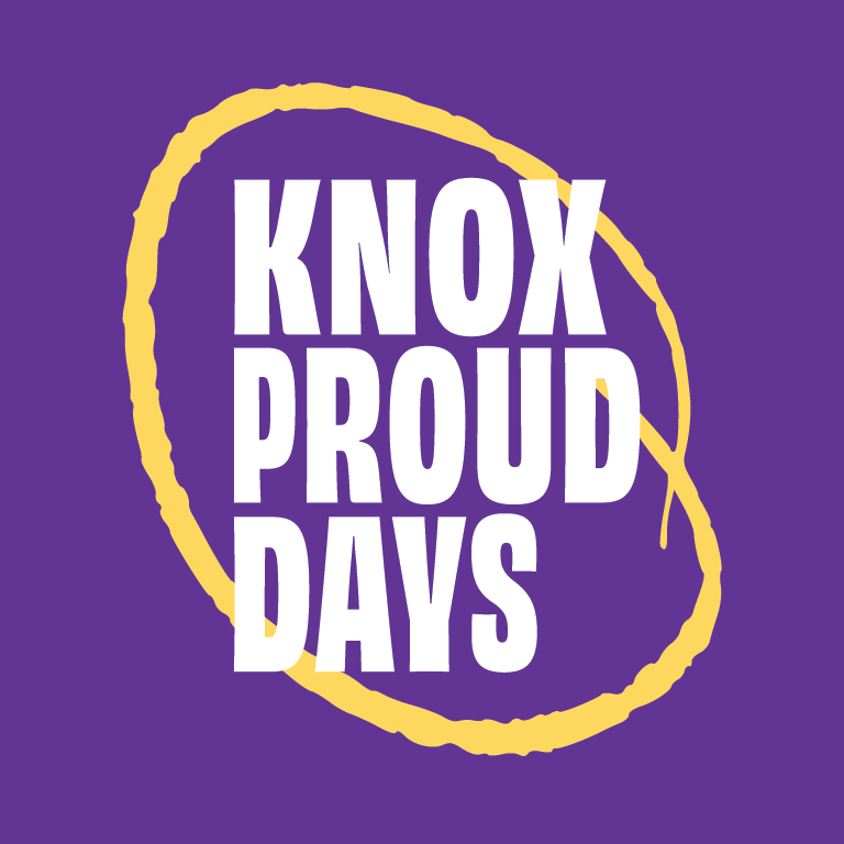 Purple background with white text that reads Knox Proud Days with a yellow circle around the text.