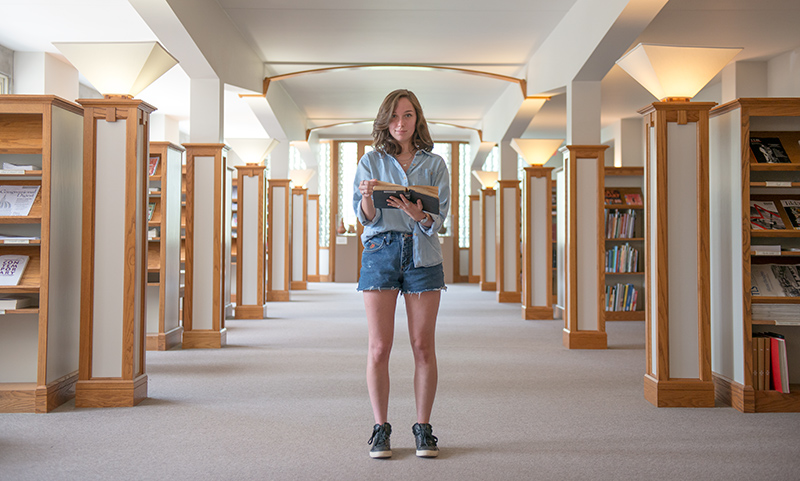 Evelyn Coffin in the library