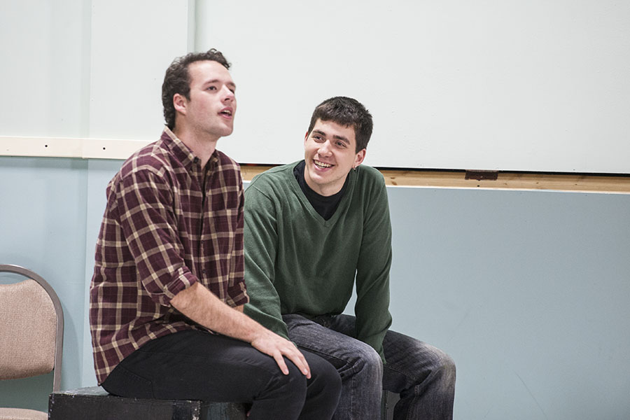 Morgan Jellison as Adam and Neil Phelps as Luke, rehearse a scene from "Next Fall."