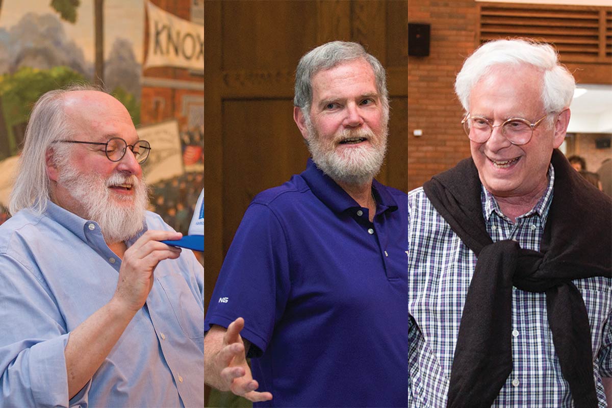 Retiring professors Larry Breitborde, John Dooley, and Stephen Fineberg.