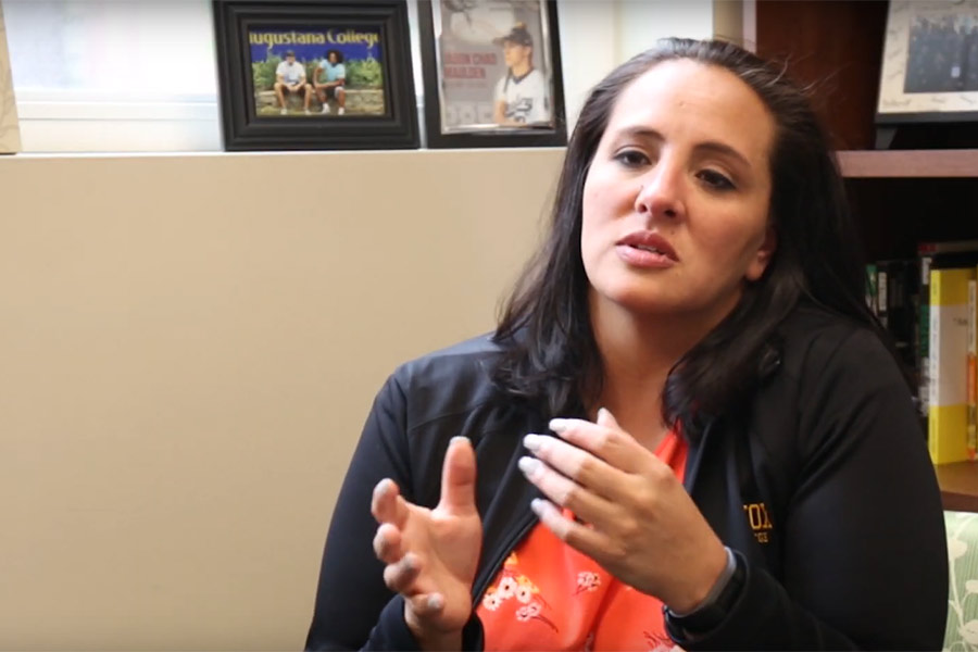 Tianna Cervantez '06 in her office at Knox College