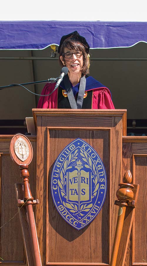 Teresa at the podium during Commencement 2018