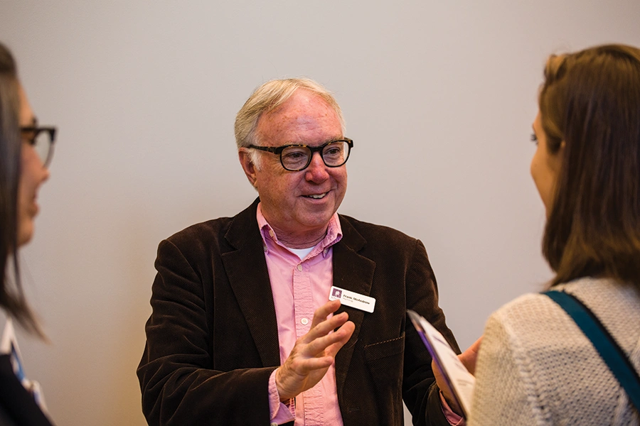 Recently retired Cornelia H. Dudley Professor of Psychology Frank McAndrew talking to prospective students and families at an admissions open house.