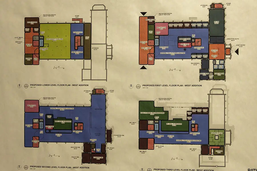 Sets of drawings of the library floor plan 