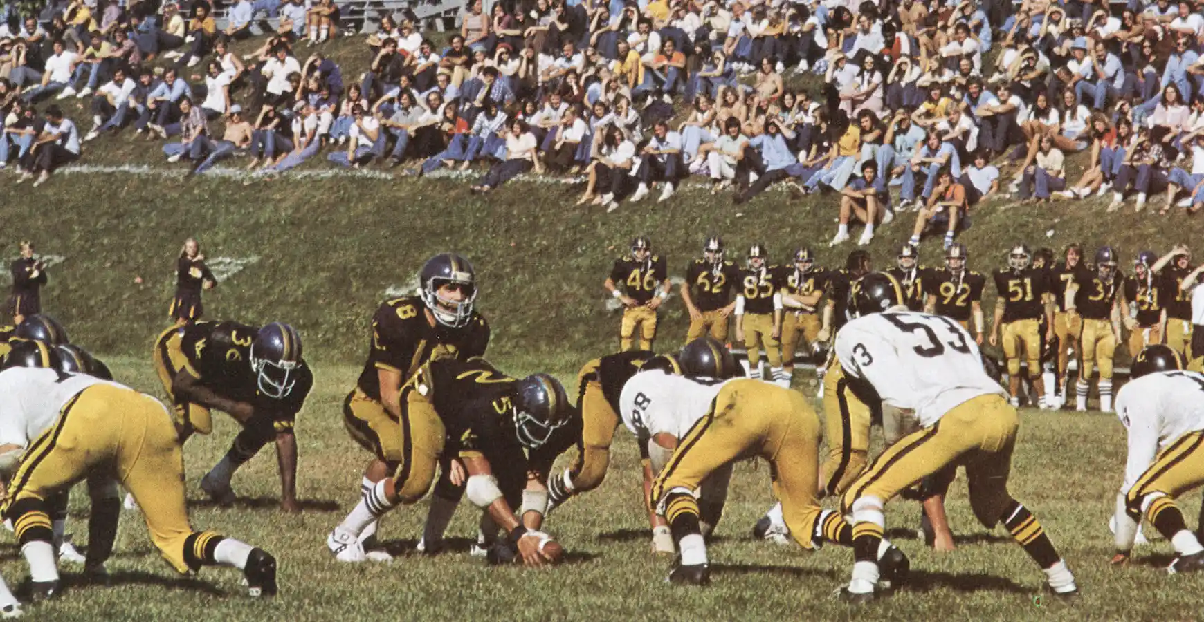The 1976 Knox College football team plays a game in the Knosher Bowl. 
