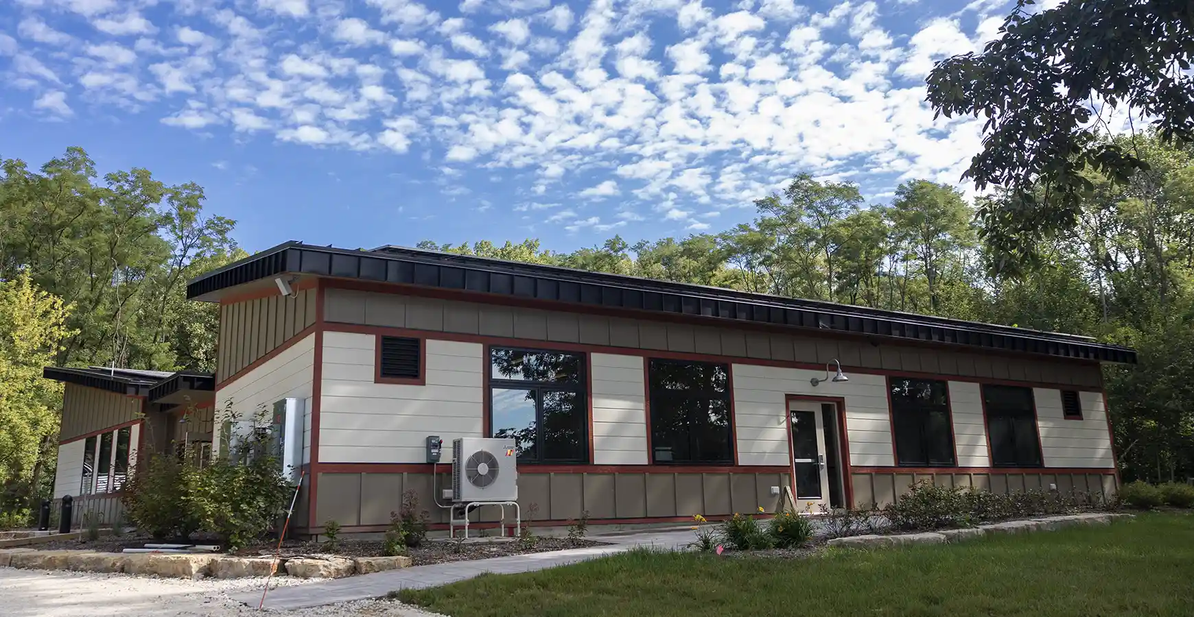 An exterior view of the new Knight Living & Learning Center.