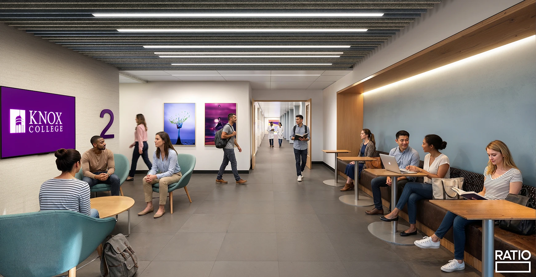 Architectural rendering of proposed area outside the lab, giving students space to record notes.