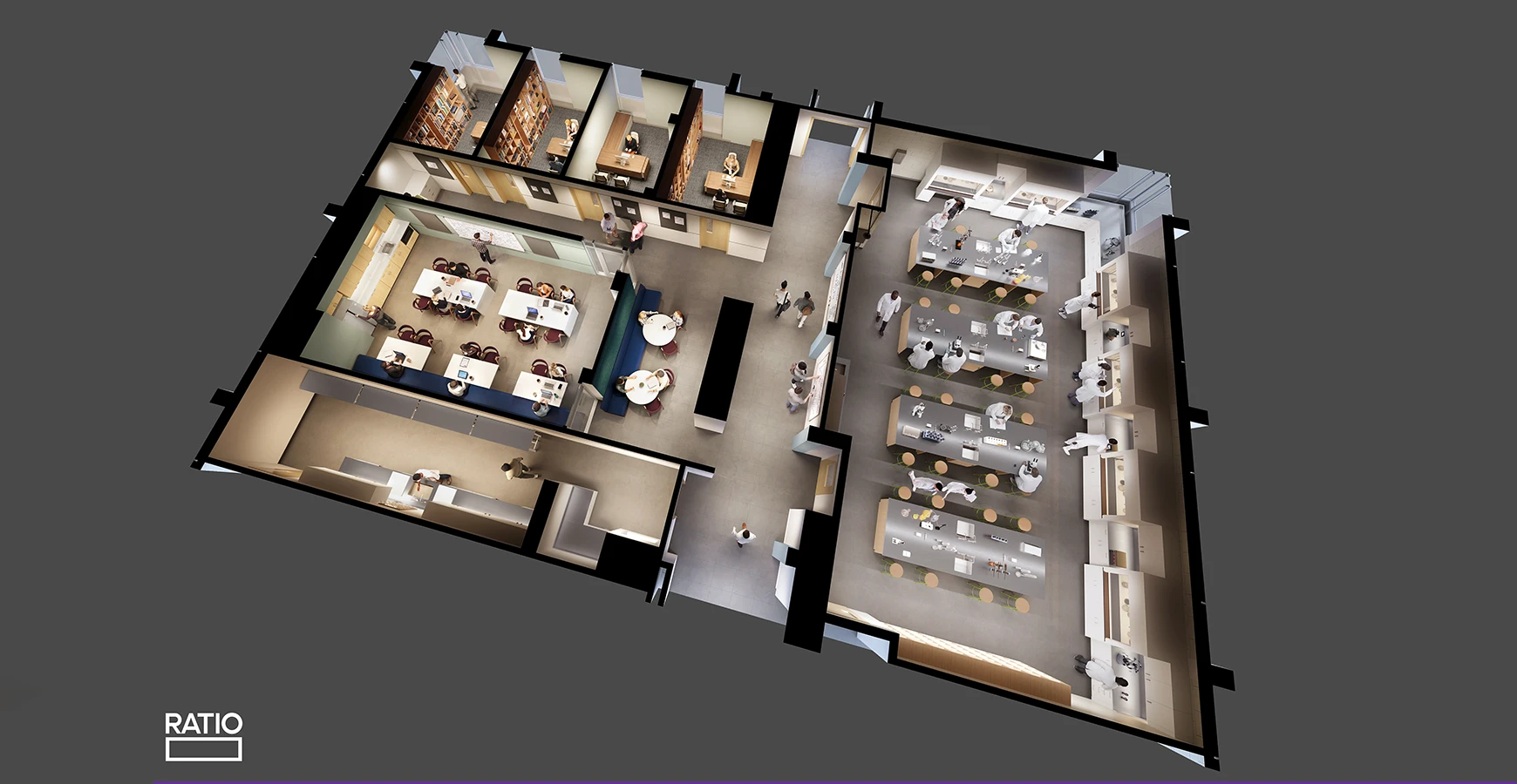 Architectural rendering of proposed updates to SMC showing a dollhouse view.