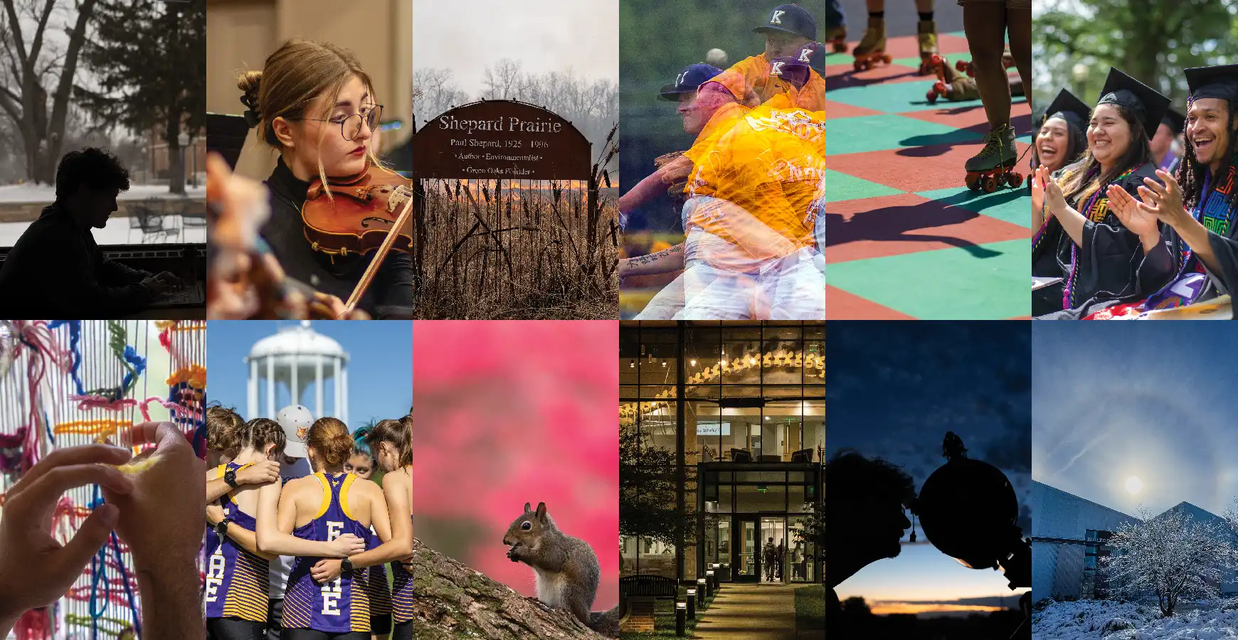 A collage of the 2026 desktop calendar images, featuring photos of Knox College throughout the year.
