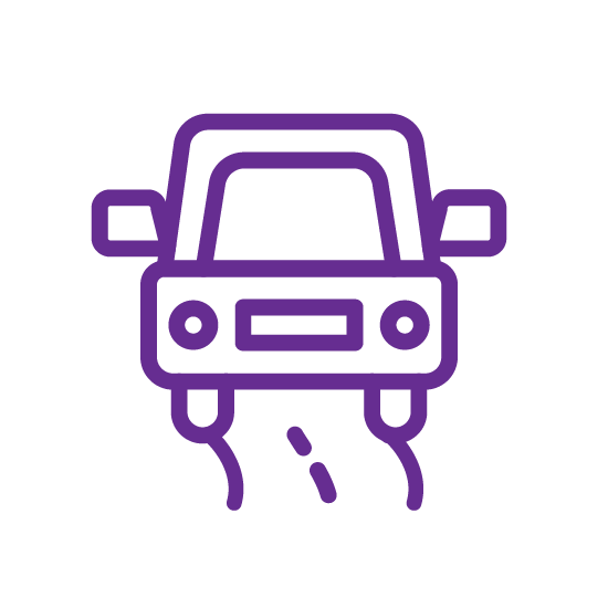 Illustration of the front of car driving on a road.