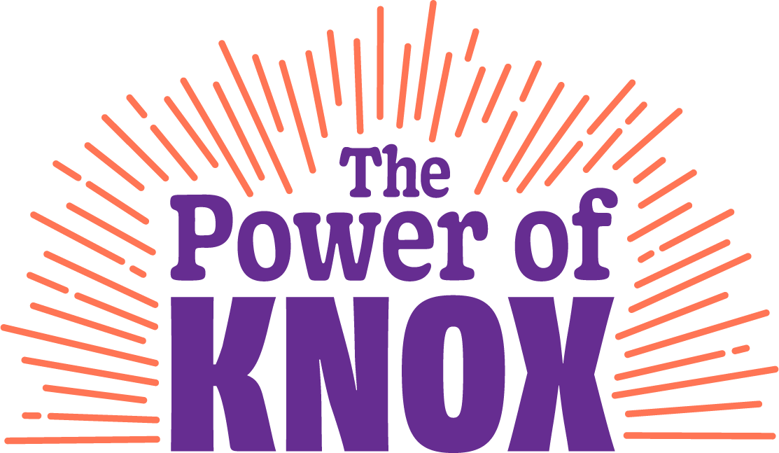 The words "The Power of Knox" in purple letters surrounded by orange rays.
