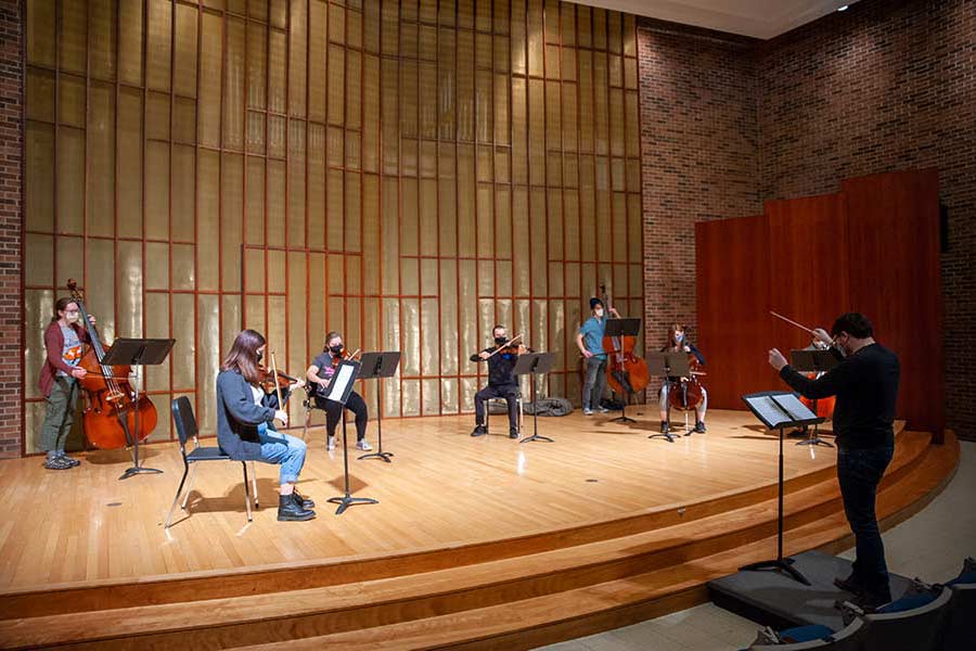 The Knox College String Ensemble During Rehearsal