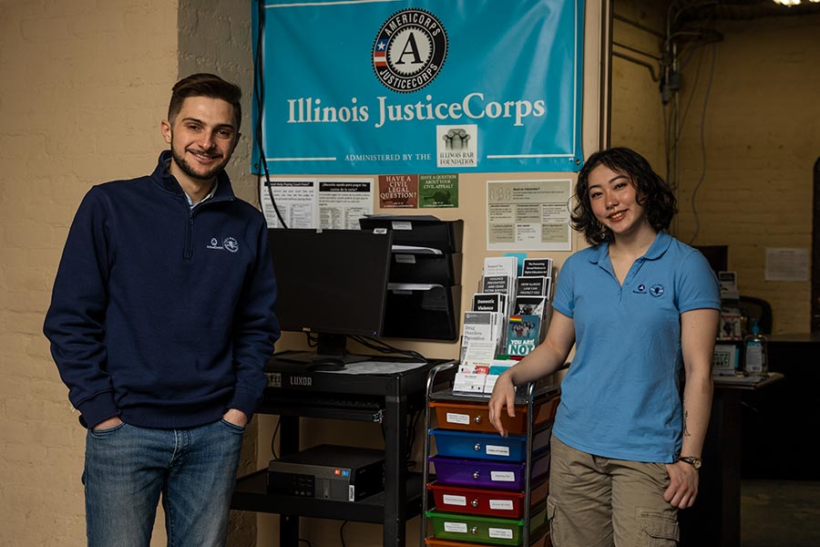 Joseph Saoud '22 with Mia Kobayashi-Solomon in the JusticeCorps office.