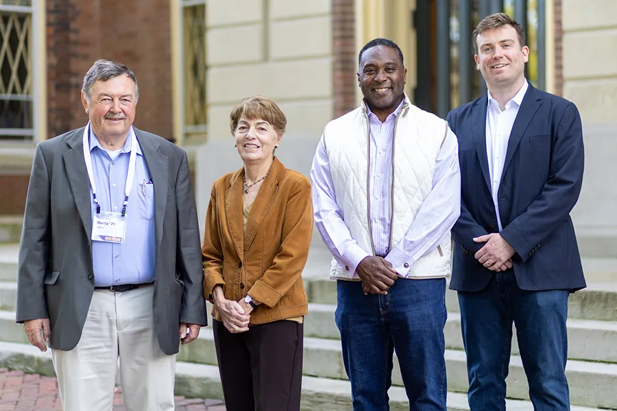 Knox College President C. Andrew McGadney with alumni award winners Kathy St. Cyr ’68, Martin Reichel ’71, and Max Potthoff ’14,