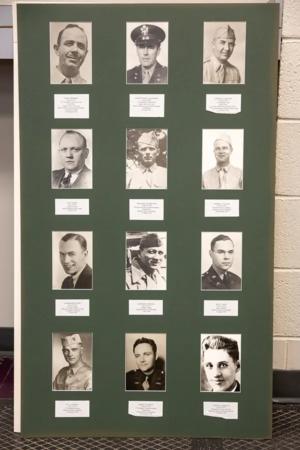 Members of the 99 Lives Gold Star Memorial are displayed