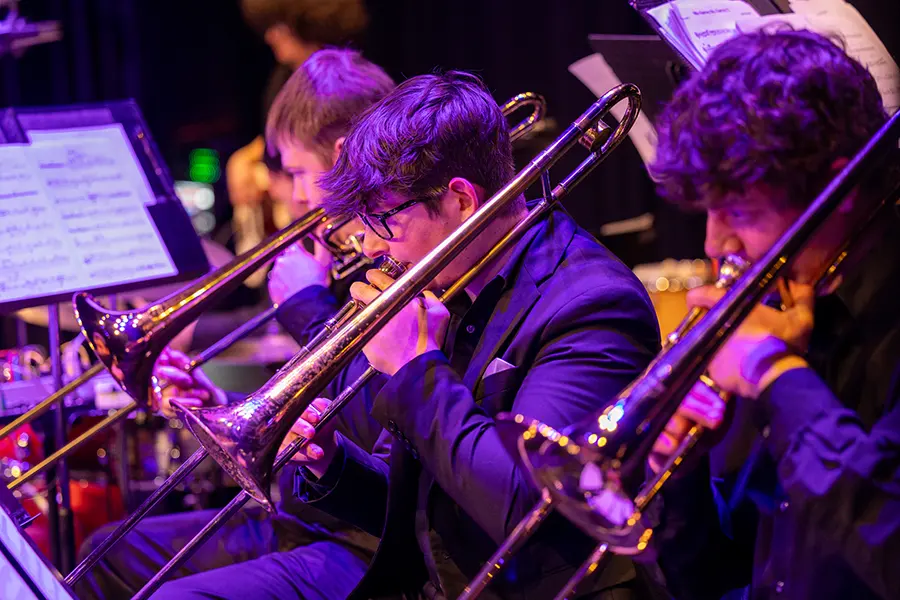 Members of the Knox Jazz Ensemble perform at The Orpheum Theatre.