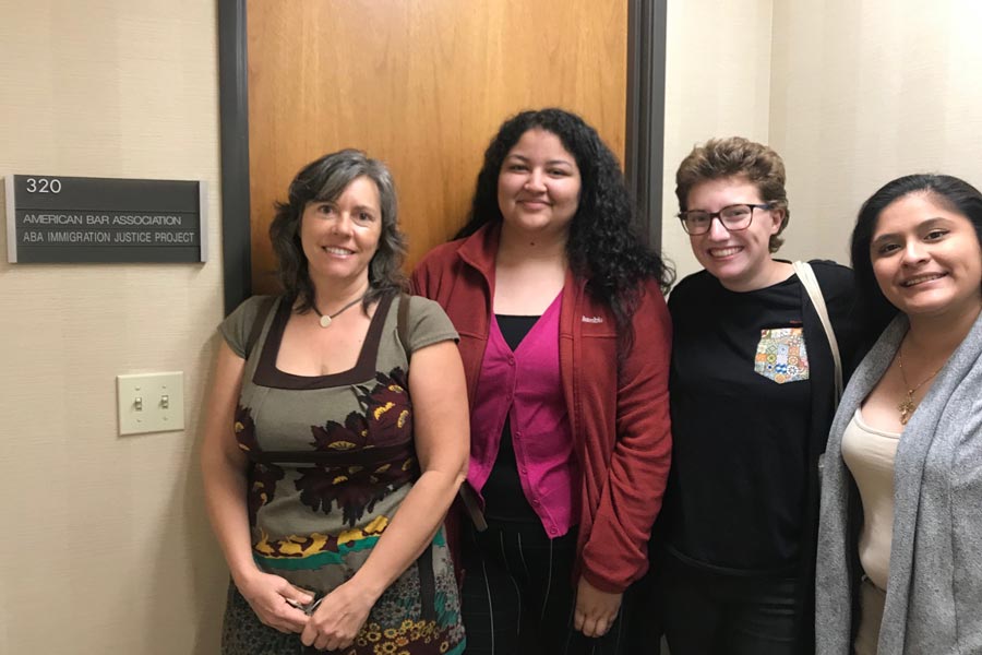 Ragan, Martinez-Calderon, Staton, and Juarez outside the Immigrant Justice Project in San Diego, California.