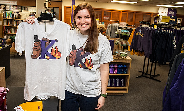 Rachel Janis and Lincoln-squirrel-Prairie Fire T-shirt in the Knox Bookstore Rachel Janis and Lincoln-squirrel-Prairie Fire T-shirt