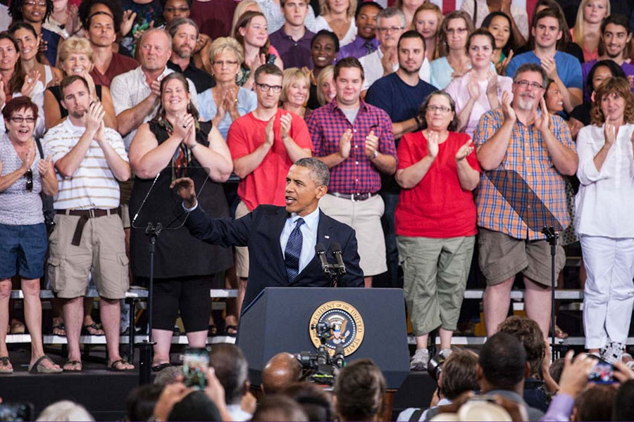 President Barack Obama makes his third-ever visit to the Knox College campus. 