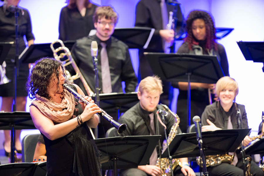 Anat Cohen with the Knox Jazz Ensemble, in the Orpheum Theatre in Galesburg.