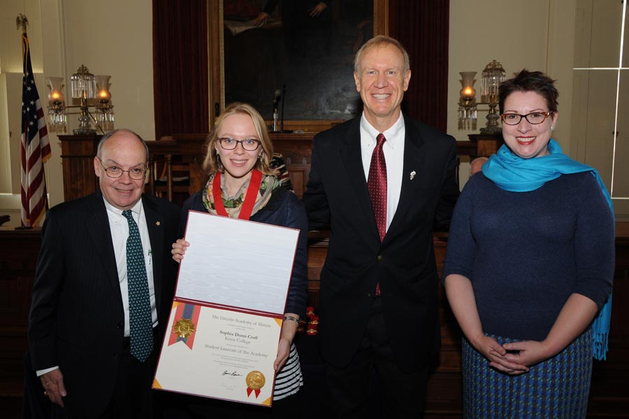 The Lincoln Laureate program recognizes outstanding college seniors in Illinois, including Sophia Croll of Knox College.