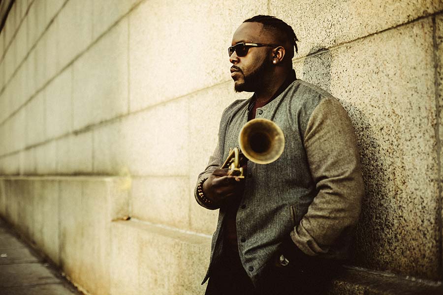 Marquis Hill with his trumpet.