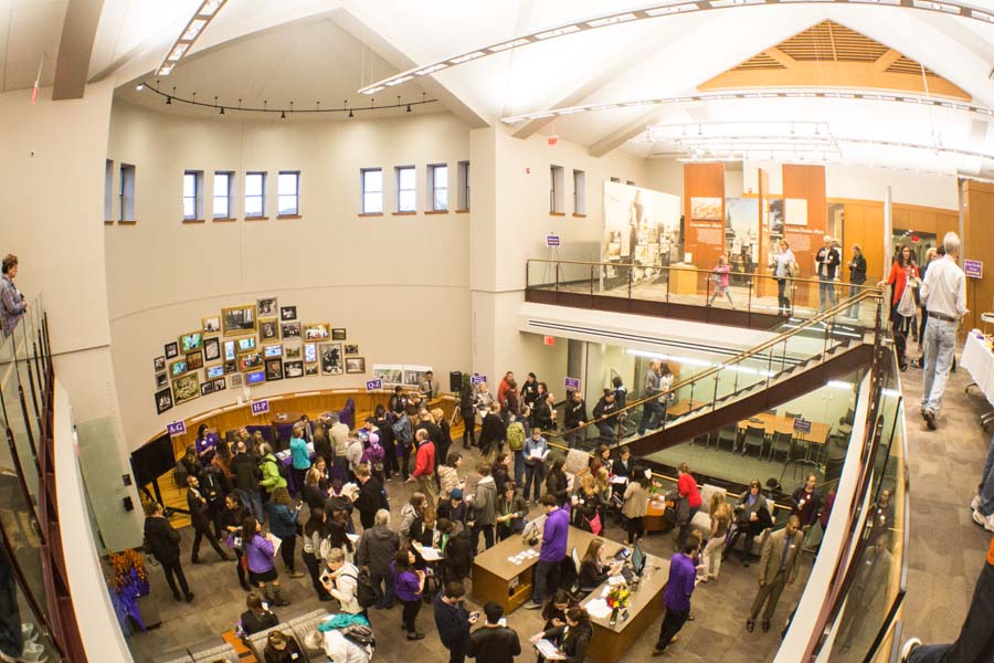 Visitors to Alumni Hall for an Admitted Students Day at Knox College