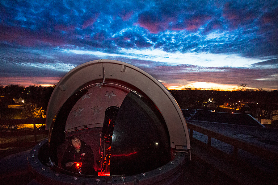 Physics professor Nathalie Haurberg with new astronomy equipment