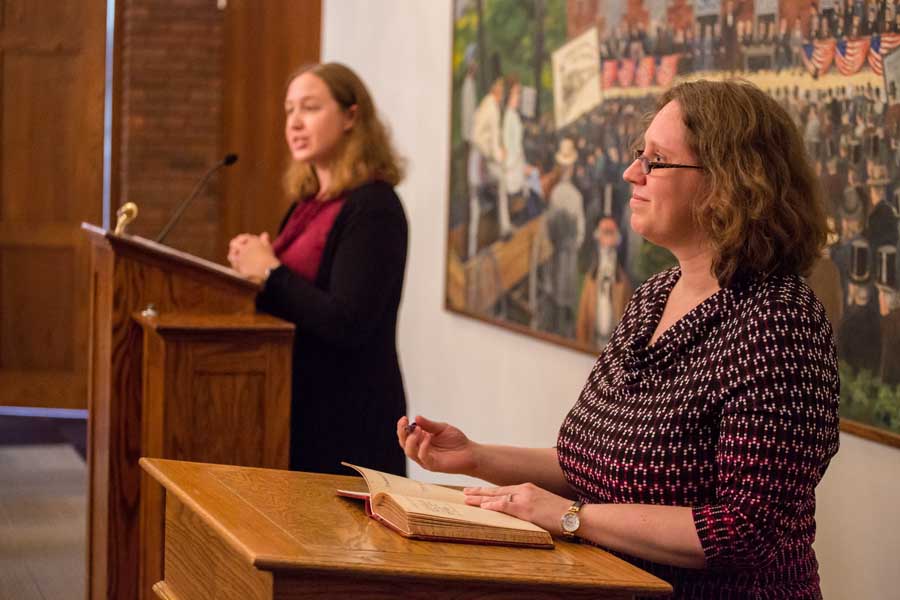 Katherine Adelsberger and Helen Hoyt, at Knox College's Phi Beta Kappa 2016 induction ceremony.